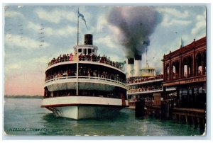 1911 Pleasure Steamers People On Board Scene Detroit Michigan MI Posted Postcard