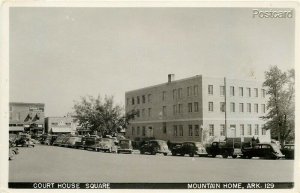 AR, Mountain Home, Arkansas, Court House Square, No. 129, 1940s Cars, RPPC