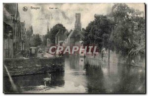 Belgie Belgium Bruges Old Postcard Green Quay