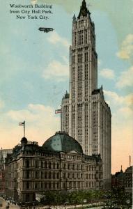 NY - New York City. Woolworth Building, Aeroplane, circa 1913