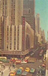 NYC NY Radio City Music Hall, Old Cars, Cabs, People 1966 Chrome Postcard Used