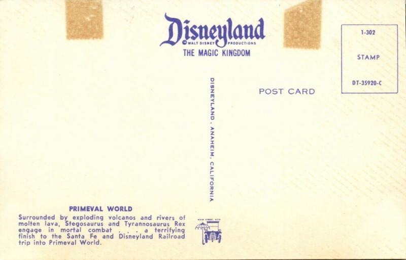 Disneyland, Anaheim Cal., Santa Fe & Disneyland Railroad, Primeval World (1960s)