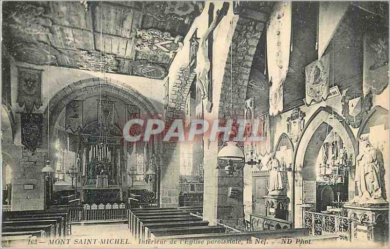 Old Postcard Mont Saint Michel Interior of the Parish Church The Nave