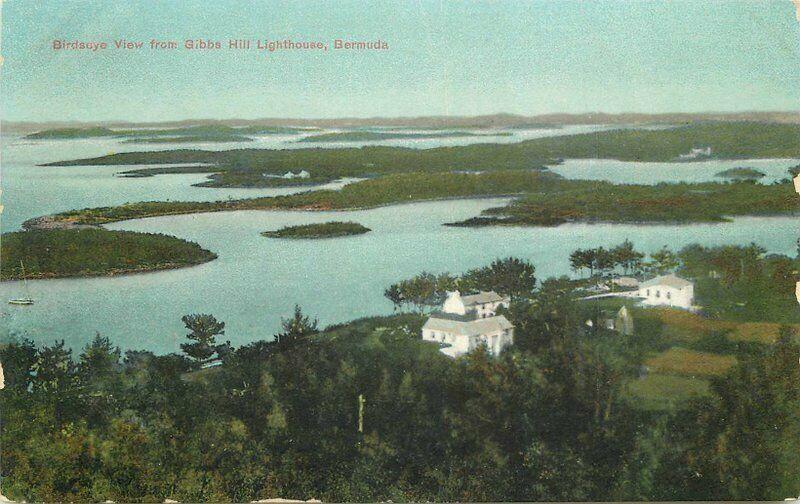 Birdseye Gibbs Hill Lighthouse Bermuda C-1910 Postcard 4046