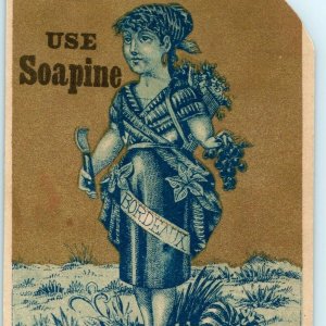 1880s Soapine Miss Bordeaux Warrior Woman Empowerment Grapes Blue Trade Card C13