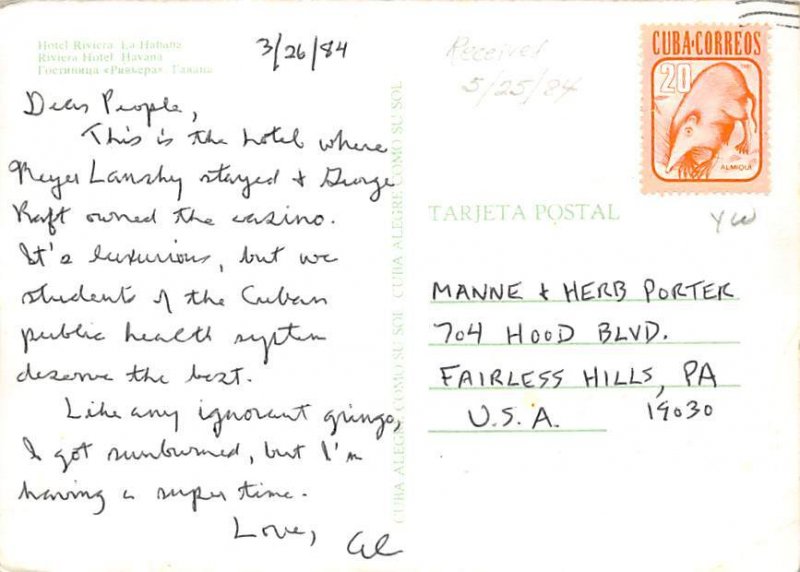Rivera Hotel Havana Cuba Postcard