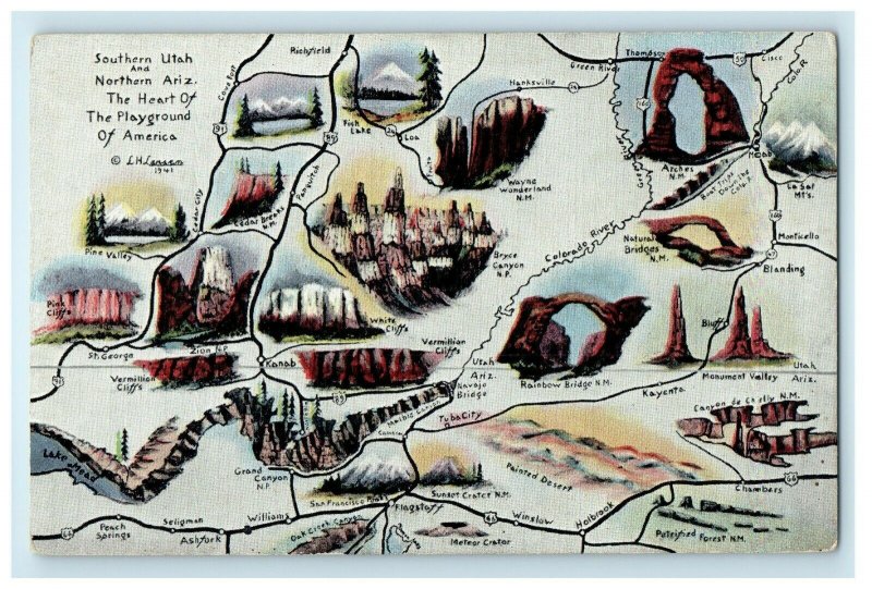 Southern Utah & Northern Arizona, Heart Playground Of America Multiview Postcard 