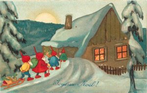 New Year greetings postcard luck shamrocks & horseshoes dwarfs gnomes Belgium