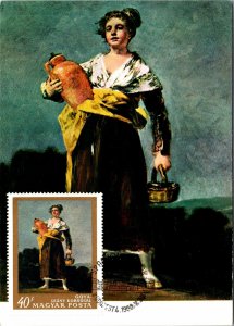 CONTINENTAL SIZE POSTCARD GIRL WITH A JAR MUSEUM OF FINE ARTS BUDAPEST HUNGARY