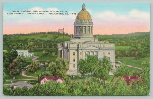 Frankfort Kentucky~State Capitol & Governors Mansion~1940s Linen Postcard