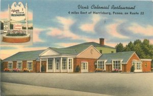 1957 Pennsylvania Harrisburg Van's Restaurant Mellinger Postcard 22-11034