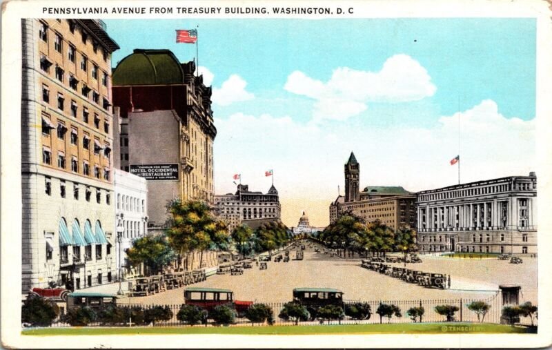 Pennsylvania Ave Treasury Building Washington DC WB Postcard UNP VTG Unused