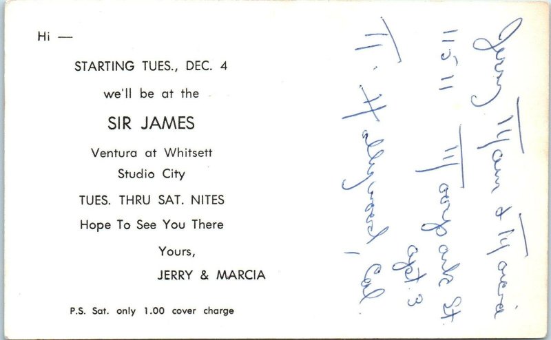 RPPC STUDIO CITY, CA   Comedy Act ~ JERRY MANN & MARCIA~   c1960s   Postcard