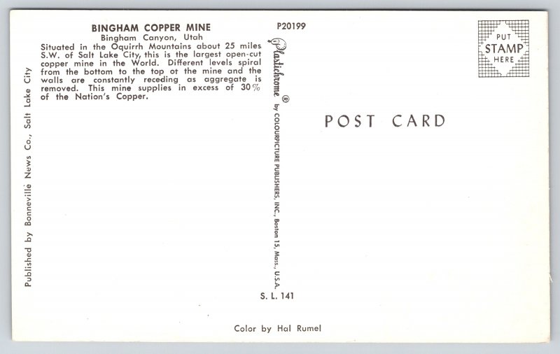 Mining~Bingham Copper Mine Bingham Canyon Utah~Vintage Postcard