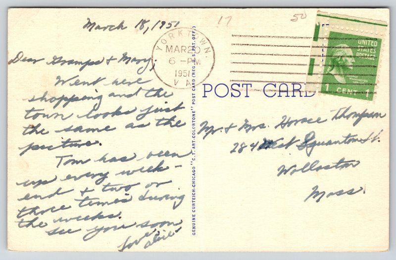 Williamsburg Virginia~Duke Of Gloucester Street~Business Section~1951 Linen PC