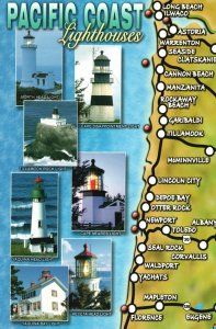 Pacific Coast Iconic Lighthouses Washington to Oregon Vintage Postcard