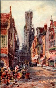 Vtg Bruges Belgium Street View 1910s Raphael Tuck Oilette Postcard