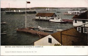 British & French Warships in Harbour Sidney NS Nova Scotia Steamer Postcard H7