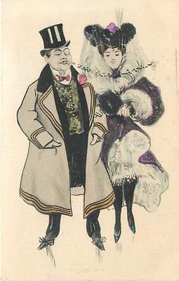 ROMANTIC COUPLE-MAN SMOKING CIGARETTE-MONOCLE-VEIL-K34743