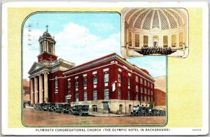 1938 Plymouth Congregational Church Olympic Hotel In Background Posted Postcard