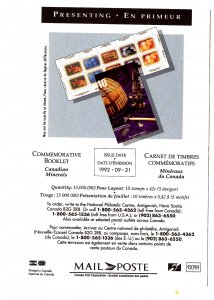 Canadian Minerals, Canada Post, 1992, Commemorative Stamp Booklet