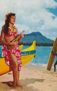 Hawaii Waikiki Beautiful Hula Maid Playing Ukelele