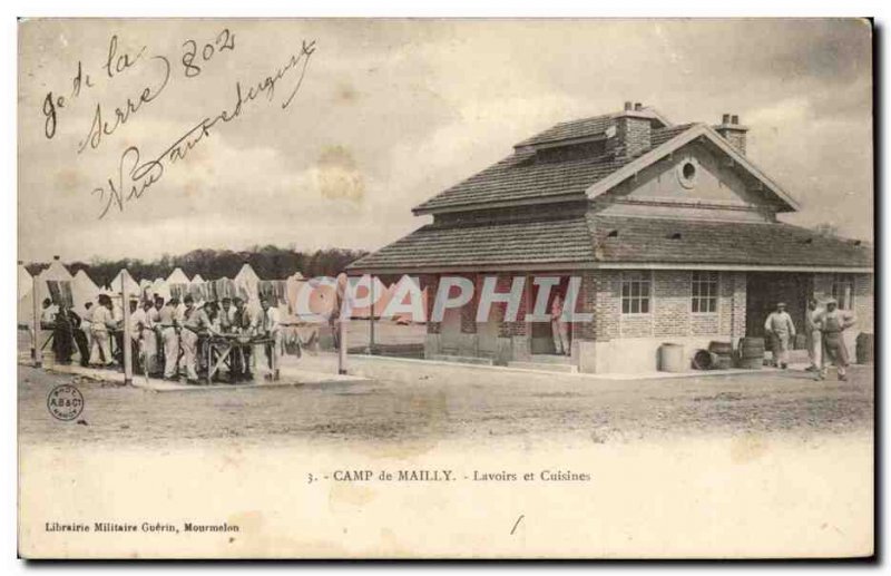 Postcard Old Army Camp Mailly Laundries and kitchens