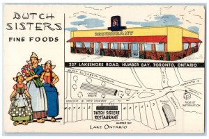 c1950's Map View Dutch Sisters Fine Foods Restaurant Toronto Canada Postcard