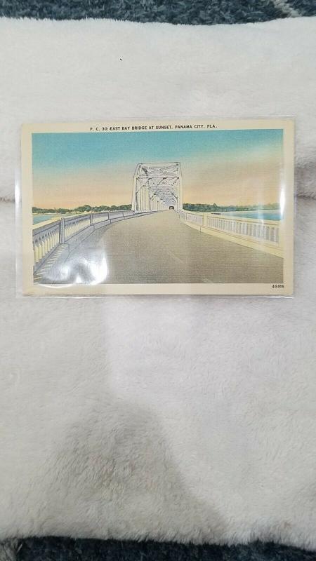 Antique Postcard, P.C. 30 - East Bay Bridge at Sunset, Panama City, Fla.