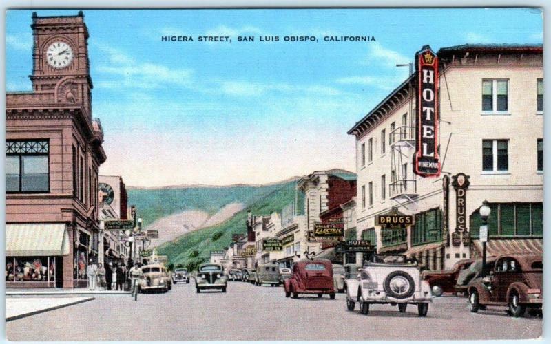 SAN LUIS OBISPO, California  CA   HIGUERA STREET Scene  Hotel Wineman  Postcard