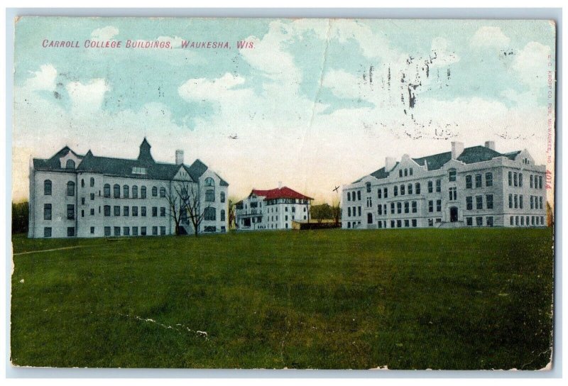 1908 Carroll College Buildings Waukesha Wisconsin WI Lake Mills Vintage Postcard 