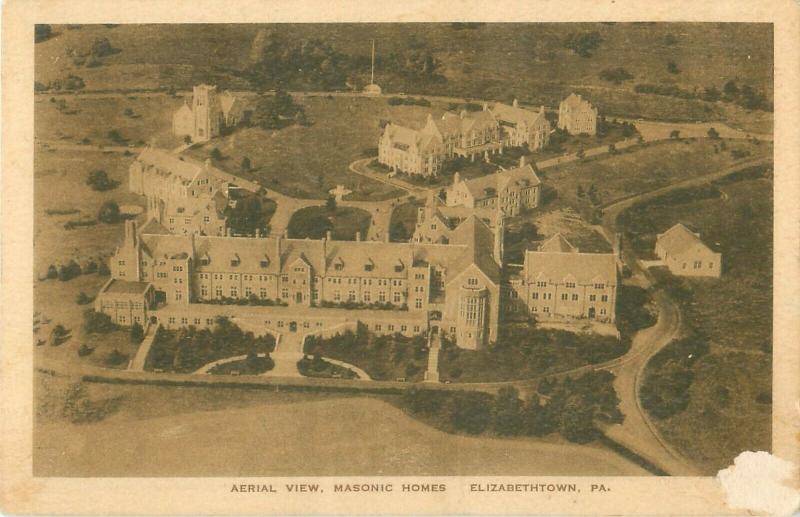Elizabethtown, Pennsylvania Masonic Homes Aerial View Vintage Sepia Postcard