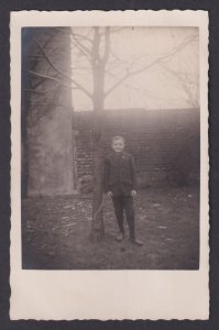 Vintage Postcard Germany RPPC Boy near tree Portrait