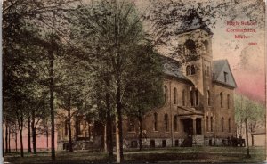 Hand Colored Postcard High School in Constantine, Michigan