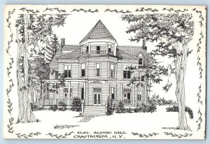 1976 Chautauqua New York Postcard C. L. S. C Alumni Hall Building Drawing Sketch