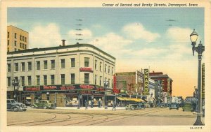 Autos Brady Davenport Iowa Second Streets Postcard Teich linen 9926