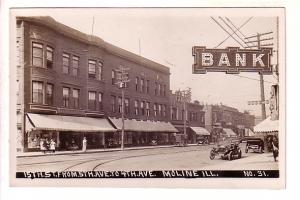 Real Photo, 15th Street, Downtown, Large Bank Sign, Moline, Illinois