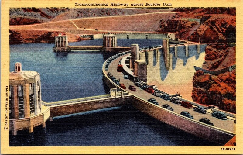 Vtg Arizona Nevada NV Transcontinental Highway Across Boulder Dam 1940s Postcard