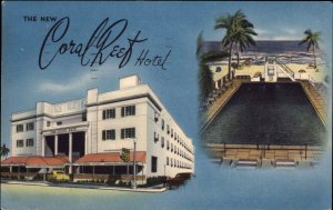 Miami Beach Florida FL Hotel Swimming Pool c1930s-40s Linen Postcard