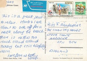 Kenya African Coast scenic postcard first aid and butterfly stamps franking