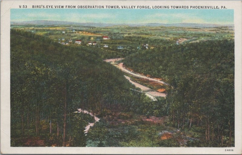 Postcard Bird's Eye View Observation Tower Valley Forge Phoenixville PA