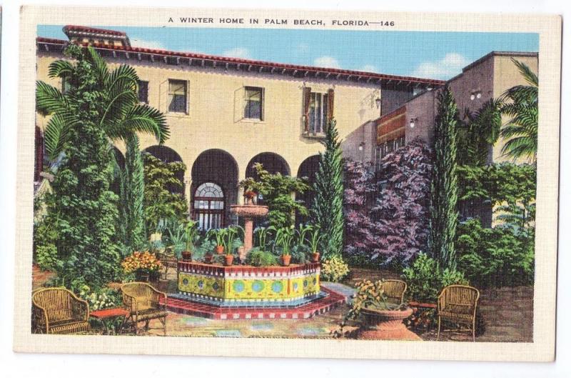 Winter Home Palm Beach Florida FL Vintage E C Kropp Postcard