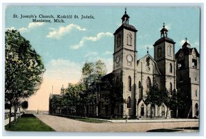 1917 St. Joseph's Church St. Josefa Building Tower Manistee Michigan MI Postcard