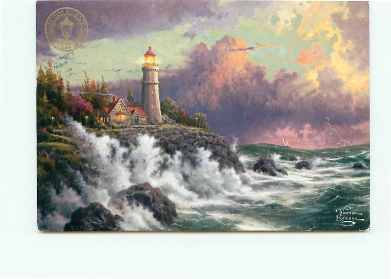 Lighthouse Waves Painting of House Thomas Kincade Conquering Storms # 4090A