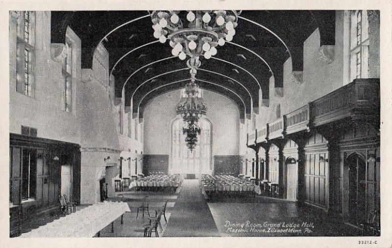 Postcard Dining Room Grand Lodge Hall Masonic Home Elizabethtown PA