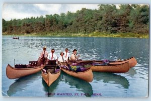 St. Paul Minnesota MN Postcard Girls Wanted Boys Canoe Boat c1910's Antique