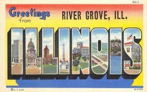 RIVER GROVE, ILLINOIS Large Letter Linen Greetings Cook County c1940s Postcard