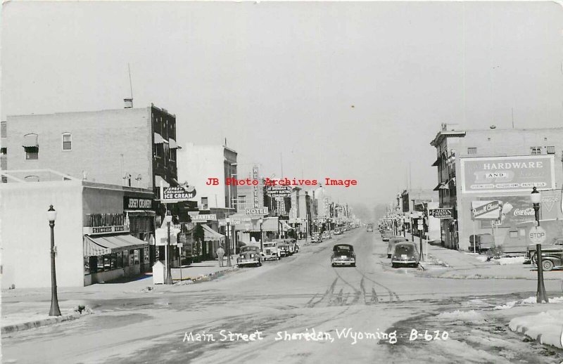 WY, Sheridan, Wyoming, RPPC, Main Street, Business Area, 40s Cars, Nixon Photo 