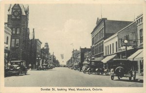 1920s Canada Woodstock Ontario Dundas Street looking West autos Postcard 25-7858