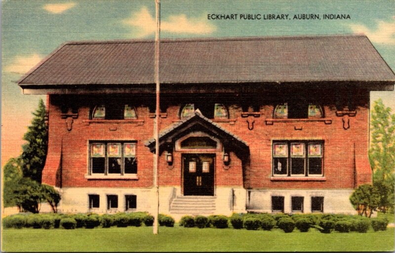 Linen Postcard Eckhart Public Library in Auburn, Indiana